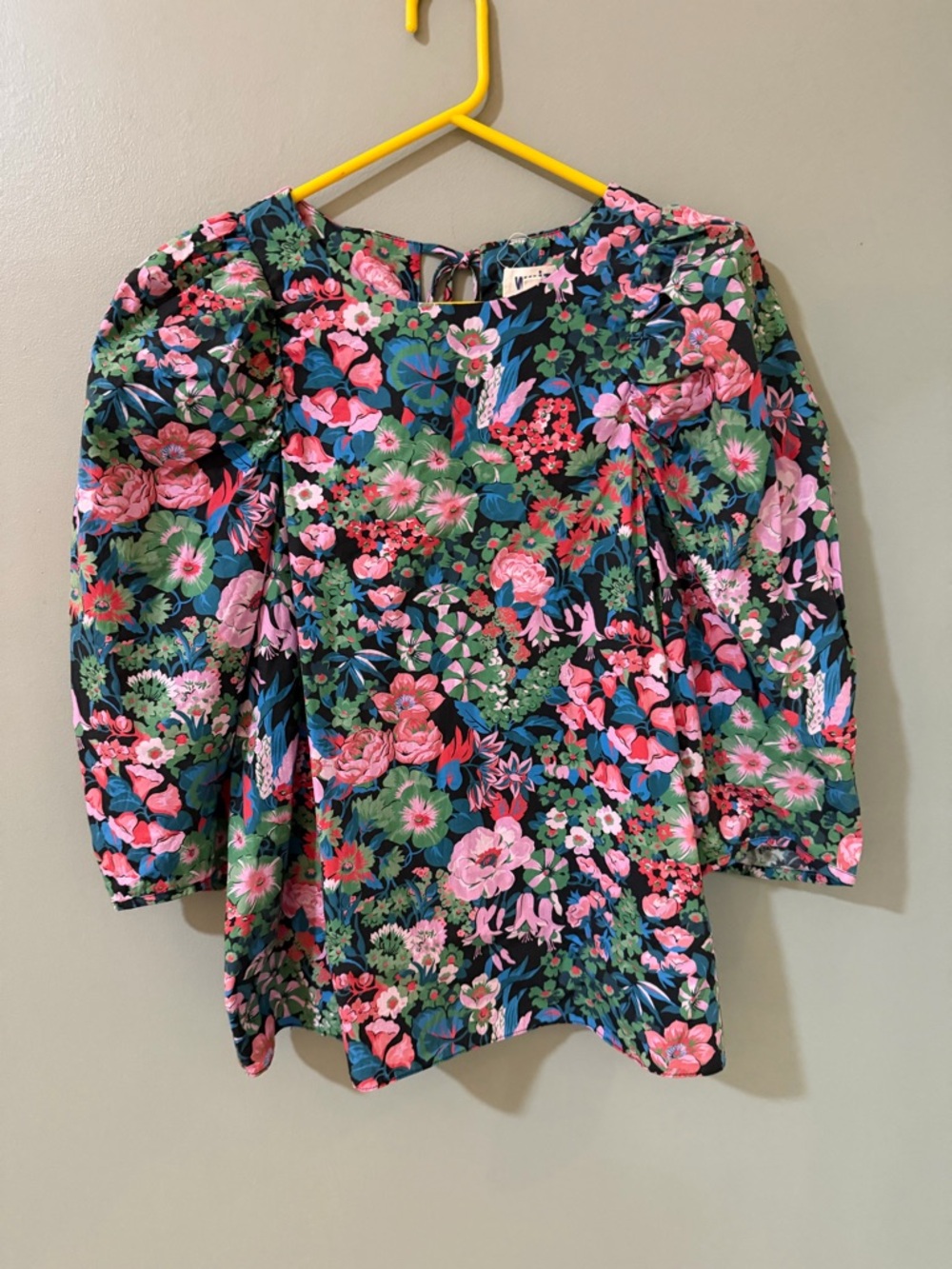 Whit NY Womens Puff-Sleeve Cotton Top Blouse Multicolor Romantic Floral medium